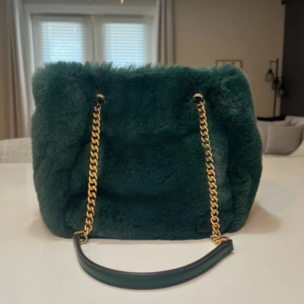 Kate Spade Cleo Faux Fur Small Chain Bucket Bag In Pine Grove - Picture 4 of 10